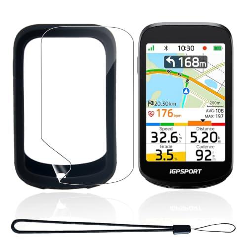 Funda para iGPSPORT BSC500 + Protector de Pantalla + cordón | Carcasa Protectora Anti-Choque,Suave TPU Silicona Caso Delgada Anti-Arañazos Case,Negro