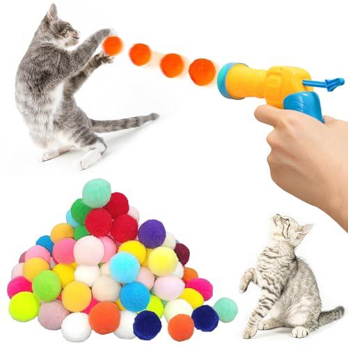 FePen Juguete para gatos, 100 bolas, juguete para gatos | Pistola de juguete para gatos, pelotas suaves para gatos, bolas de juguete coloridas, pelotas de entrenamiento para gatos