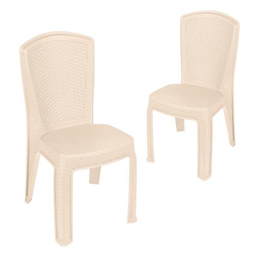 Garronda Silla de Jardín Apilable Efecto Ratán 2 uds Beige GD-0271 | Respaldo sólido efecto ratán · Polipropileno · Apilable · Resistente al clima y rayos UV · Para jardín y terraza
