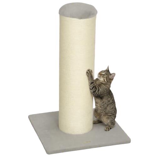 PawHut Poste Rascador para Gatos Altura 75,5 cm Base Estable Gris Claro | Rascador para Gatos Interior, Cuerda de Sisal Natural