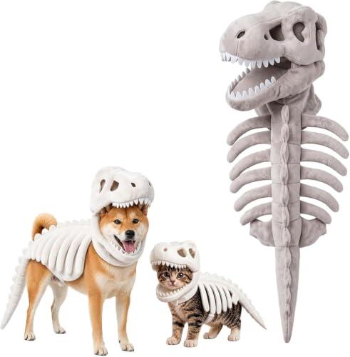 El terror más divertido: Disfraz de esqueleto de dinosaurio para gatos IOIUSKKU