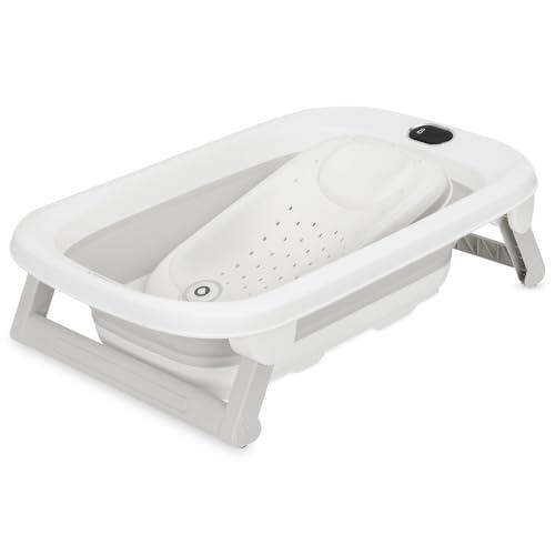Lionelo BabyBubble Bañera Bebé Plegable con Termómetro y Soporte de Baño | Plegable hasta 9 cm, Capacidad aprox. 40 l, Desagüe, Soporte de Baño Perforado y Plegable, Cable Oculto del Termómetro LCD
