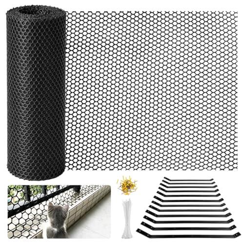 Redes Valla Anti-escalada para Gatos, 20 m Barrera Anti-trepa de Recinto | Valla de Malla de Jardín Exterior Seguro para Gatos, Resistente a Intemperie Cortable con Soportes de Pared Inoxidables