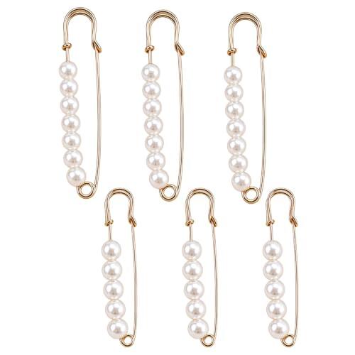 XPEJWAE 6 Piezas Broches de Perlas Alfileres Seguridad Grandes con Perlas Ajustadores para Cintura Safety Pins Broches Seguridad para Ropa para Suéteres Bufandas Faldas y Decoraciones