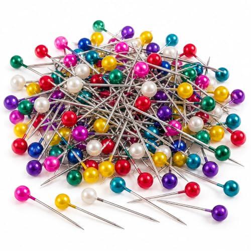 Alfileres de costura con cabeza de color, 37 mm, 120 unidades, para costura, manualidades y tablón de anuncios (100 alfileres de cabeza multicolor)