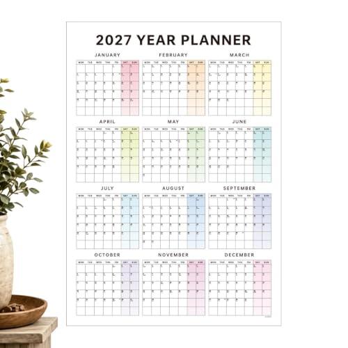 2027 Wall Calendar - One-Page Annual Planner, Rewritable Habit Tracker, Lar