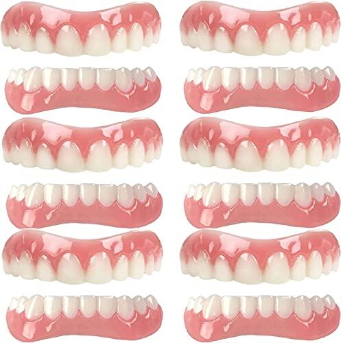 Instantáneas Dentaduras Postizas Temporario Cómodo Naturaleza Carillas Dentales Inmediato Reutilizable Gel de Sílice Superiores e Inferiores Carillas Falsa Dientes Unisexo,6pcs