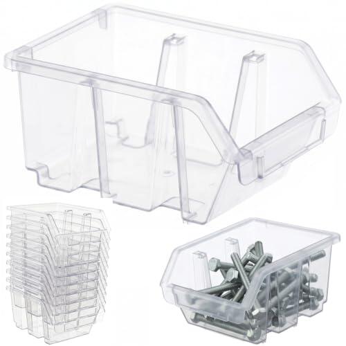 botle 10 cajas clasificadoras apilables para taller, caja de almacenamiento transparente, 11,5 x 8,5 x 6 cm, caja organizadora de plástico, caja de herramientas de garaje de tornillos y clavos