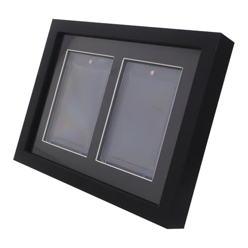 Marco Expositor para Tarjetas Coleccionables Negro, de Pared 2 Ranuras | Madera con Ventana UV y Cubierta Transparente, Estilo Minimalista, para Coleccionistas y Oficina