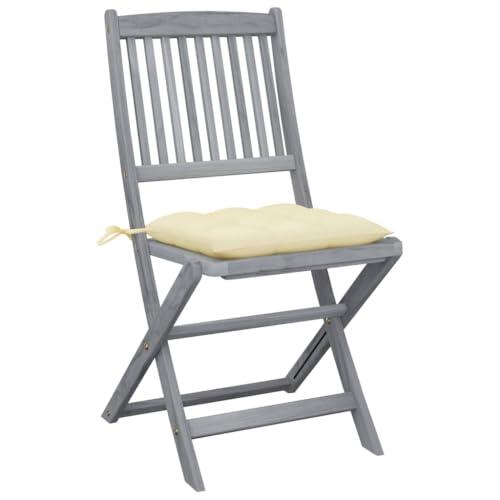 VIHHQGC Juego de 4 sillas plegables con cojines de madera maciza de acacia