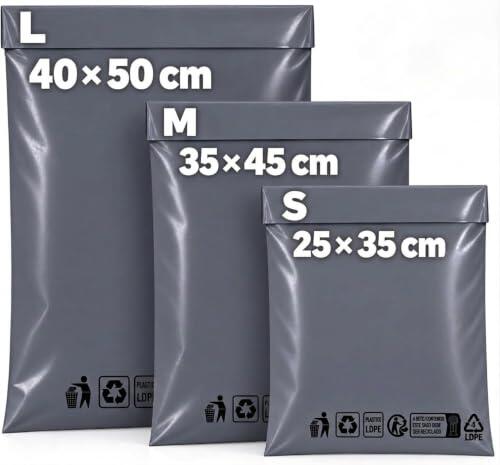 EDIESI, Bolsas Envío Vinted, Pack 30 Uds, Gris Claro, 3 Tamaños (25x35, 35x45, 40x50 cm), Sobres Opacos Autoadhesivos para Envíos y Paquetería
