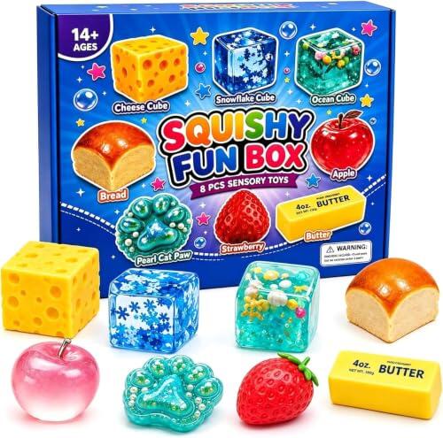 Stoat Squishy Set de 8 Bolas Anti-estrés, Retorno Lento, Relajación Manos, Decoración Escritorio, Regalo Fiesta. Caja Sorpresa con Bolas Suaves para Apretar.