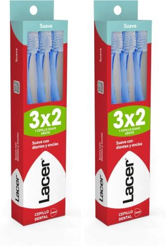 LACER - Pack de 3 Cepillos de Dientes Suaves, Ideal para Encías Delicadas, Cerdas Suaves, Elimina la Placa Bacteriana y la Higiene Bucal Diaria (Paquete de 2)
