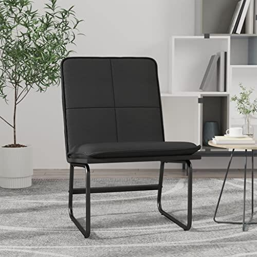 NLQMSU Silla Larga Negro 54x75x76 cm Imitación | Respaldo inclinado acolchado, asiento profundo, marco metálico, patas en O antideslizantes, manual de montaje incluido