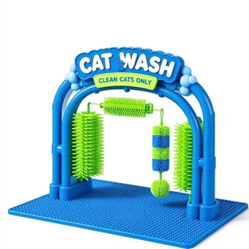 Estación de aseo para gatos, arco de aseo para gatos con cepillo autoaseo | Cepillo de autoaseo para gatos con arco de masaje y quitapelos, estación de aseo con cepillo extraíble para gatos