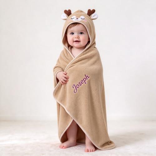 Toalla de Baño con Capucha Personalizada para Bebé, Toalla de Baño con Nombre para Recién Nacido Lactante Niño Pequeño, Terciopelo Coral Suave Absorbente, 78x78cm, Regalo Baby Shower Niño Niña (#5)