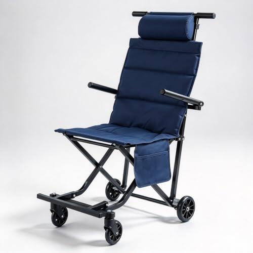 SHEUAO Carrito Silla Plegable con Ruedas y Respaldo Reclinable Navyblue | Silla multifunción para camping, viajes y ocio con asiento acolchado cómodo