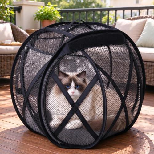 Corralito panorámico de 360° para Gato Cajas Segura Plegable para exteriore | Tienda esférica de juego para hogar jardín césped patio balcón parque camping habitación