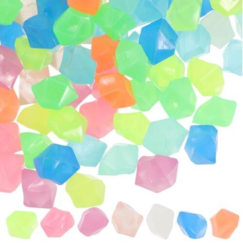 300 Piezas Rocas Luminosas de Plástico, Colores Vivos Nocturnos | Efecto que Brilla Oscuridad, Superficie Lisa, Decoración para Jardín, Jarrones y Portavelas Color Aleatorio