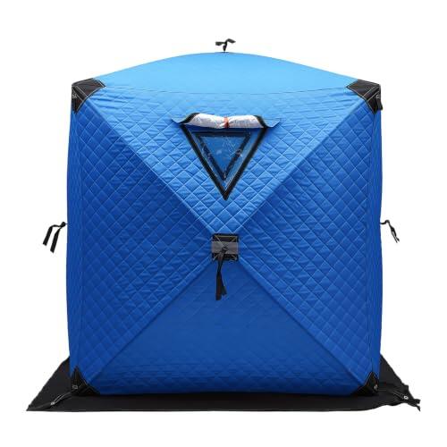 Tienda de pesca en hielo para 1 a 2 personas, refugio de invierno portátil | Tienda de campaña para pescador, montaje rápido, antiviento, con estacas, para pesca de carpa, lucio de invierno, azul