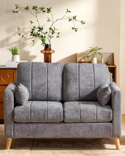 VINGLI Sofá de 2 Plazas para Salón con 2 Cojines, Chenilla, 120 cm, Gris | 120 x 77 x 87 cm, hasta 300 kg, Patas Altas Robot Aspirador, Funda ExtraíBle y Lavable, Cojines Incluidos, Montaje Fácil