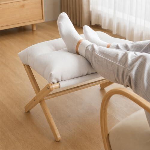 Reposapiés plegable de madera maciza – Taburete acolchado – Banco de zapatos para ahorrar espacio – 54 x 34 x 36 cm – Max 100 kg, blanco
