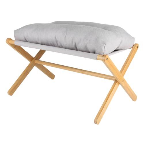 Reposapiés plegable de madera maciza – Taburete acolchado – Banco de zapatos para ahorrar espacio – 54 x 34 x 36 cm – Max 100 kg, gris