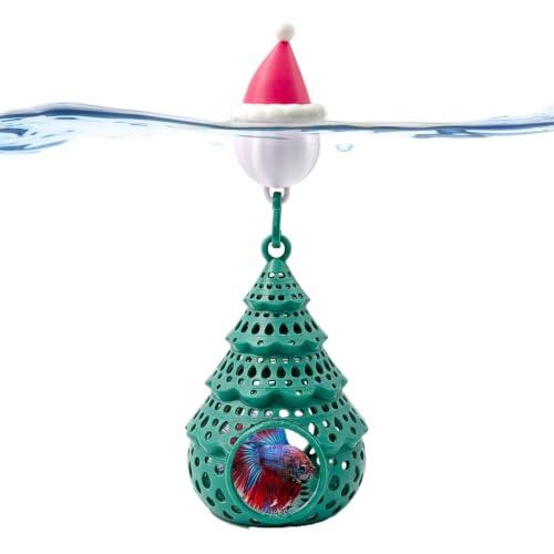 Cueva para acuario Adornos Flotantes Árbol de Navidad Hueco Gorro de Papá | Cueva de Gambas Decoraciones Acuario Para Gecko Guppy Enano Mascotas Acuáticas Alimentación Juego Cría